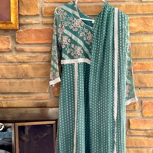 Beautiful long sea green and pink Pakistani dress